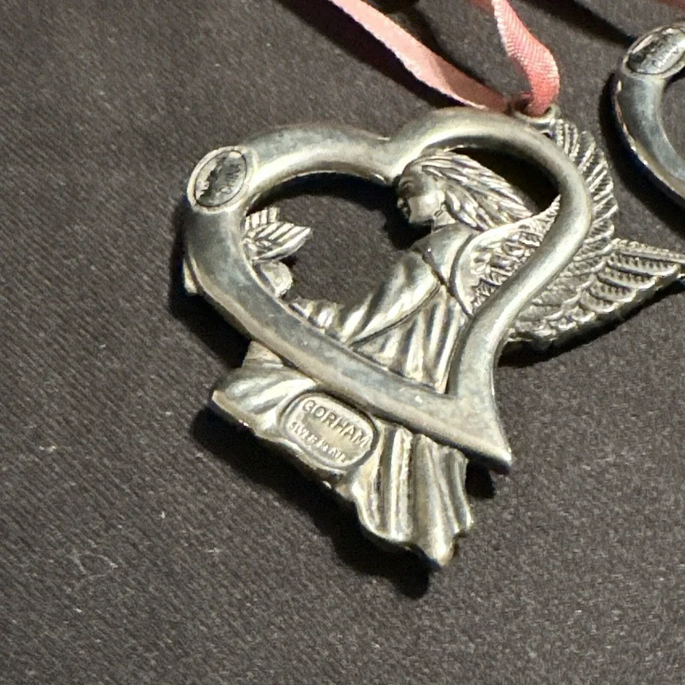 Gorham Christmas Tree Ornaments Lot Set 2‎ Silver Plate Hope Peace Love Angels